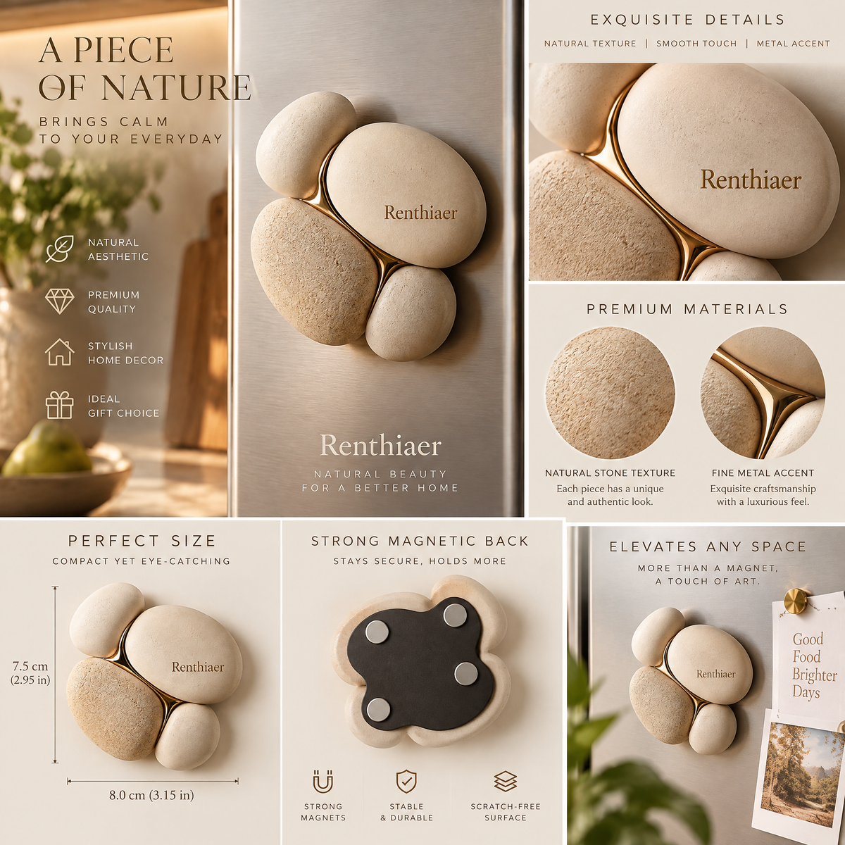 Renthiaer™ Natural Stone Shape Magnet details