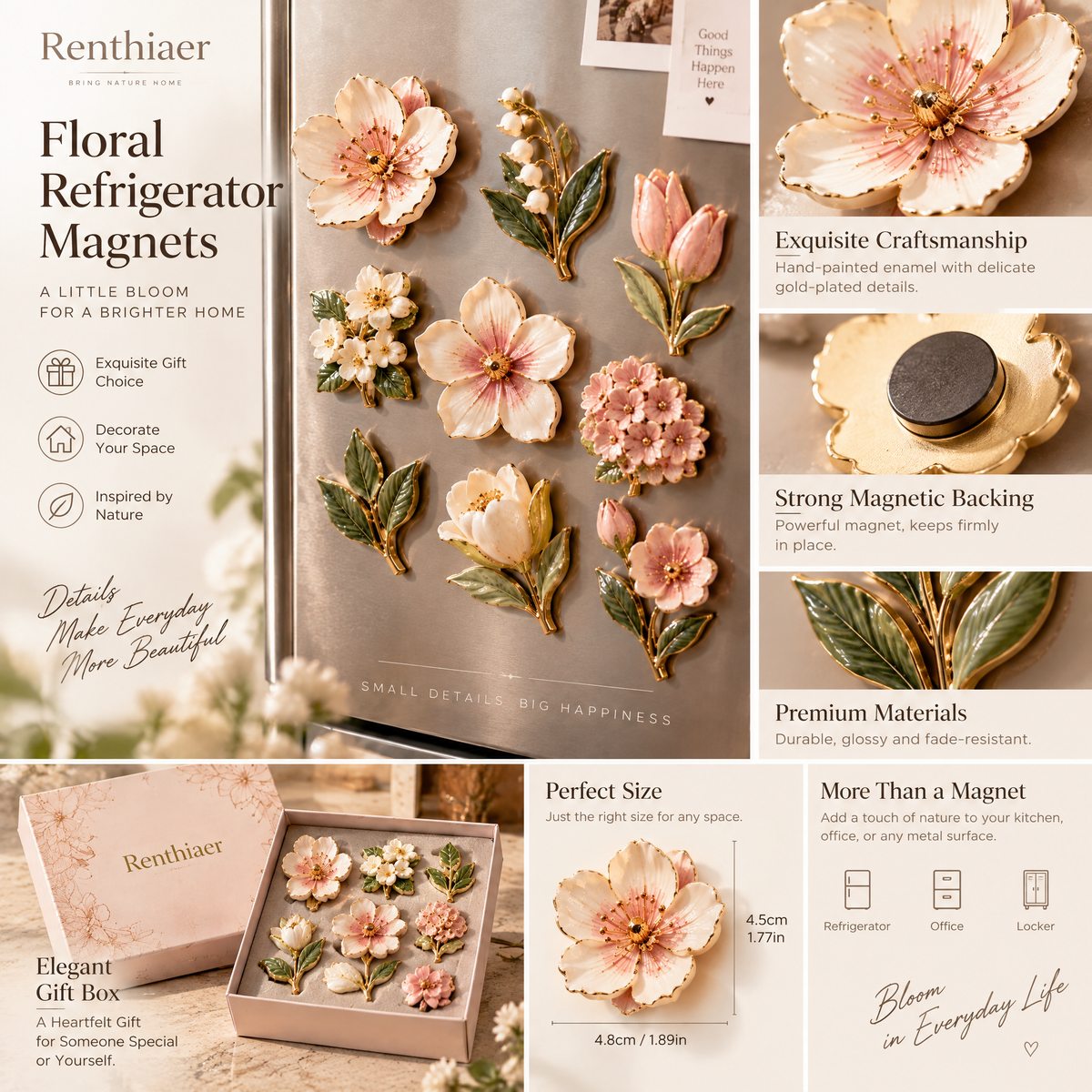 Renthiaer™ Botanical Flower Set Magnet details