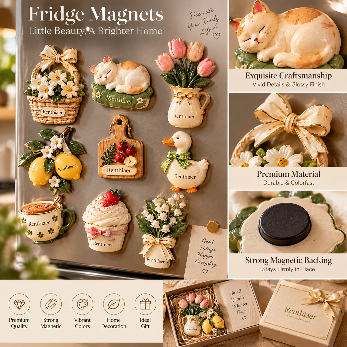 Renthiaer™ BloomGarden Ceramic Flower Magnet